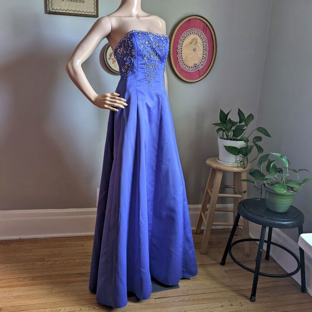 Vintage Y2K Morgan 4 Ever Strapless Gown Maxi Prom Regency Formal Sequin 3/4